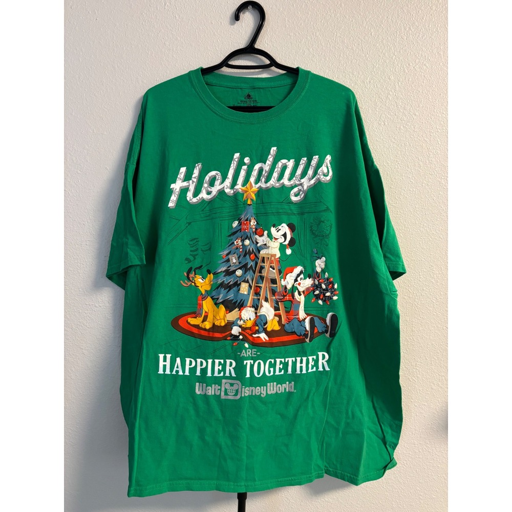 Disney World Christmas T-Shirt Mens 3XL Green Mickey Goofy Donald Holiday Tee
